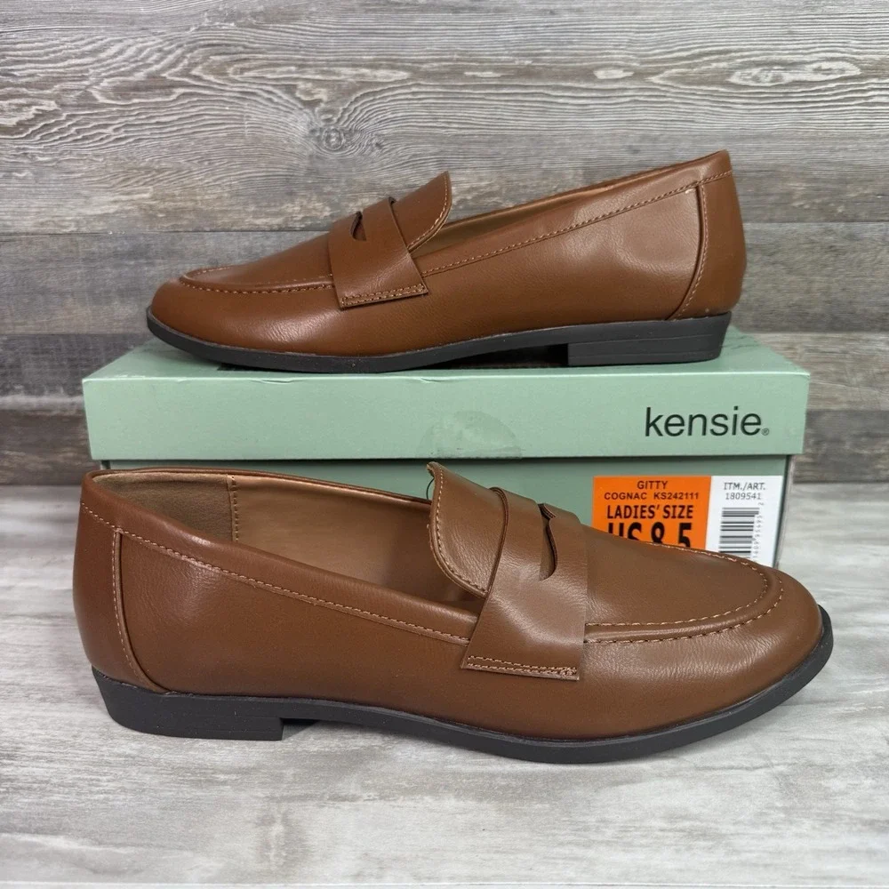 KENSIE Womens‎ Gitty Penny Loafer Slip on Casual Shoes Extra Padded Brown Sz 8.5